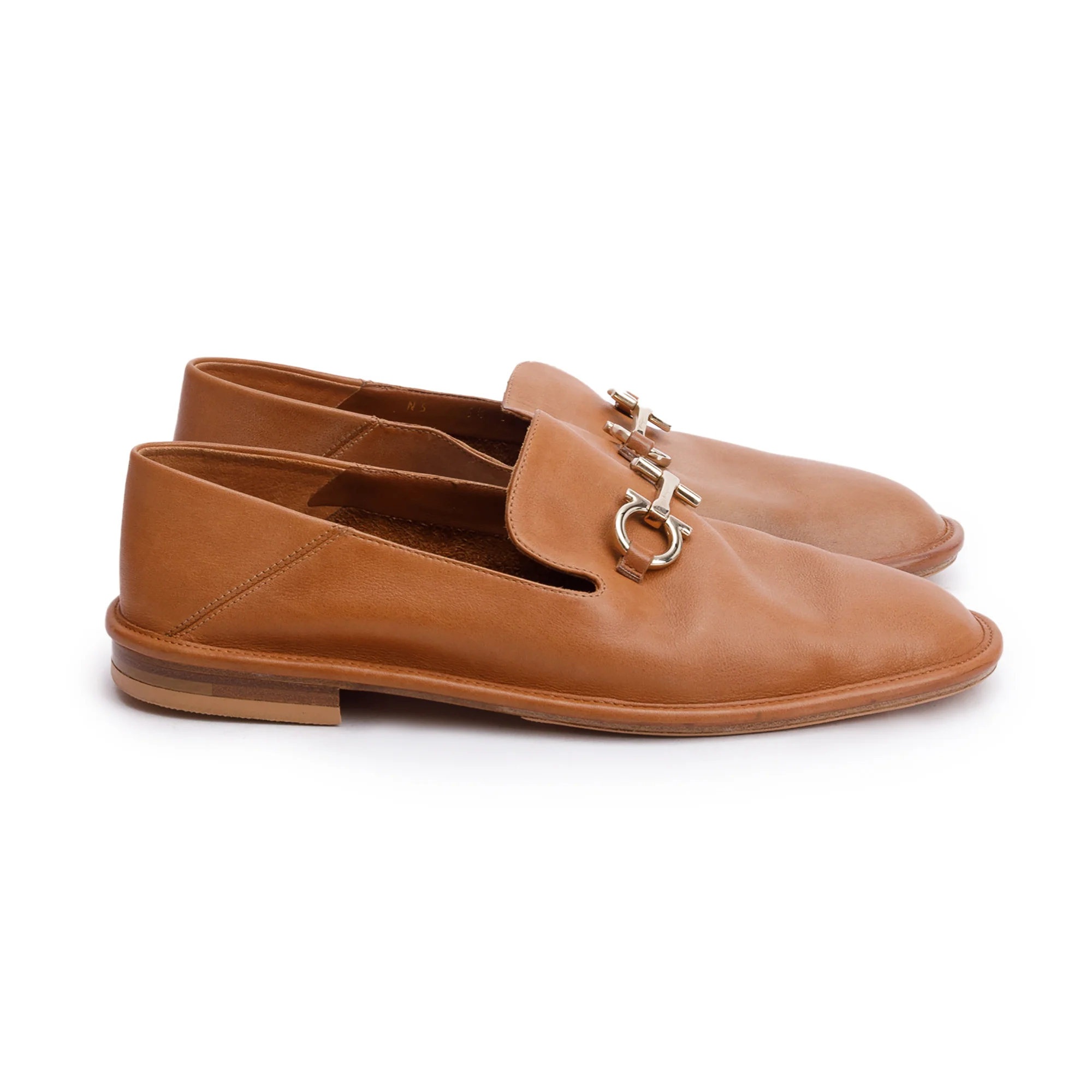 Salvatore Ferragamo Brown Leather Gancini Logo Accent Loafers, Size 36.5 w/ Box - Image 4