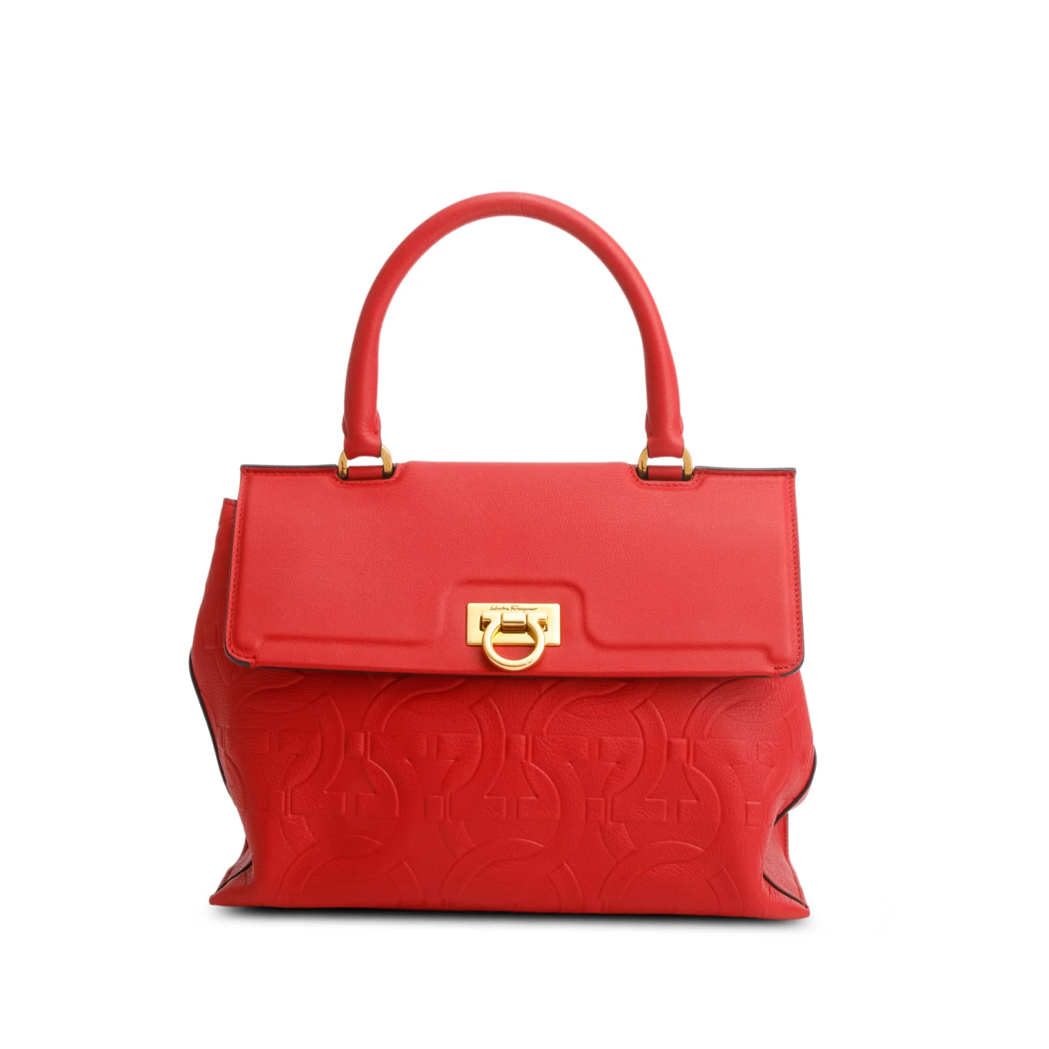 Salvatore Ferragamo Red Leather Trifolio Top Handle Bag w/ Strap - Image 3