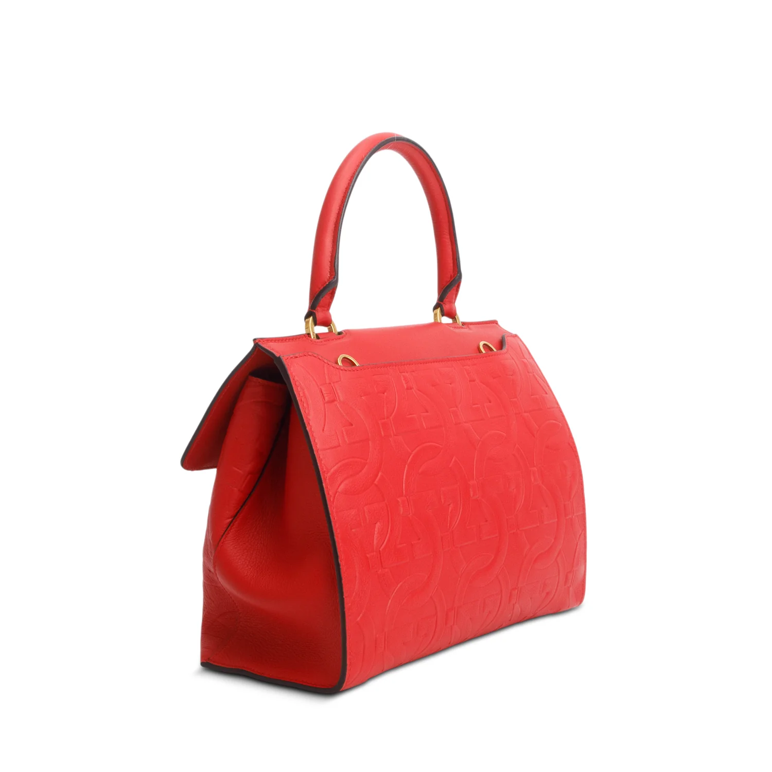 Salvatore Ferragamo Red Leather Trifolio Top Handle Bag w/ Strap - Image 6