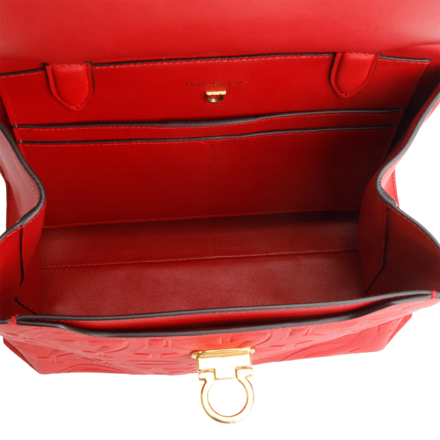 Salvatore Ferragamo Red Leather Trifolio Top Handle Bag w/ Strap - Image 8