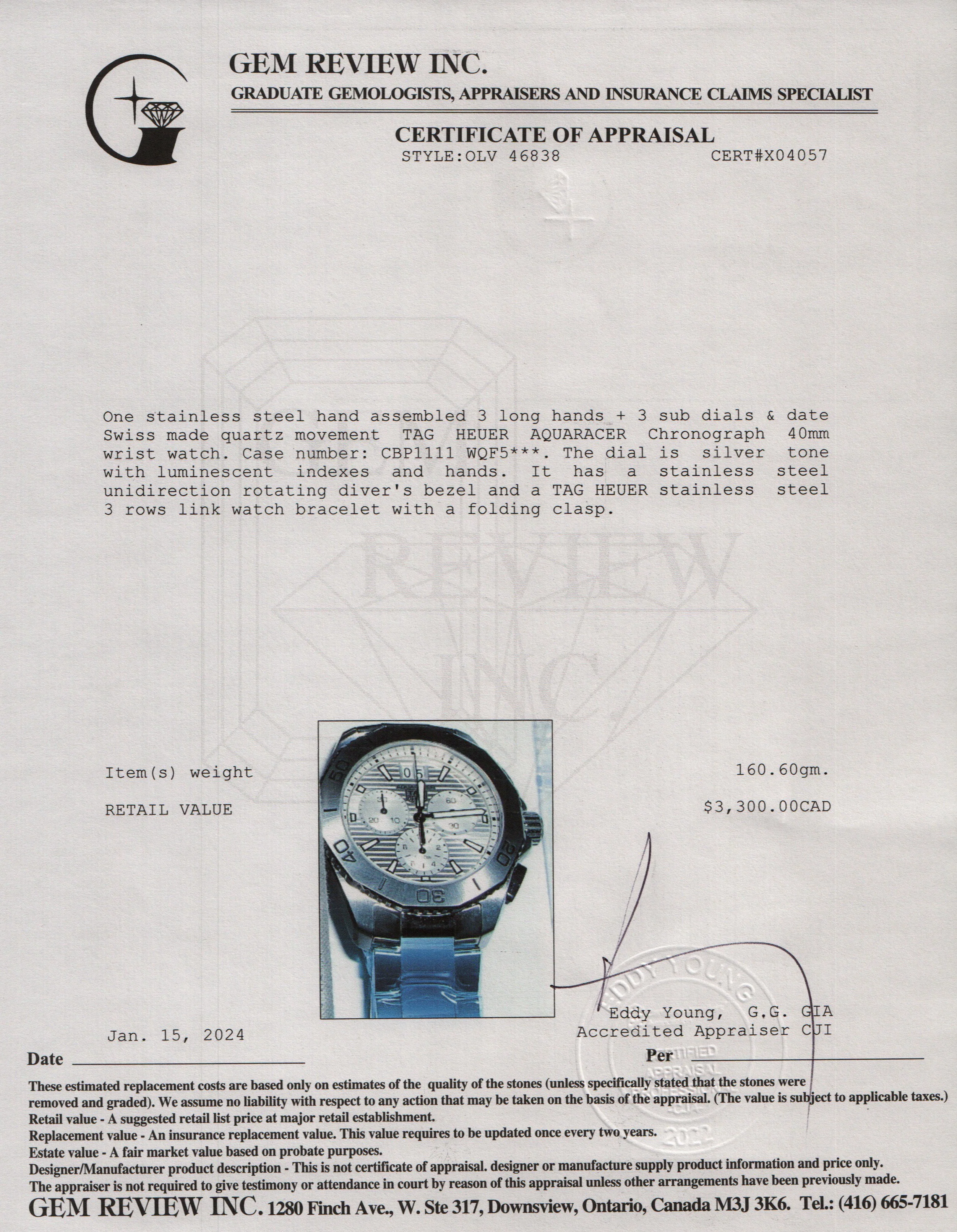 Tag Heuer Stainless Steel Aquaracer Professional 200 40 MM Date Chronograph Watch w/ Box & Papers - Image 7