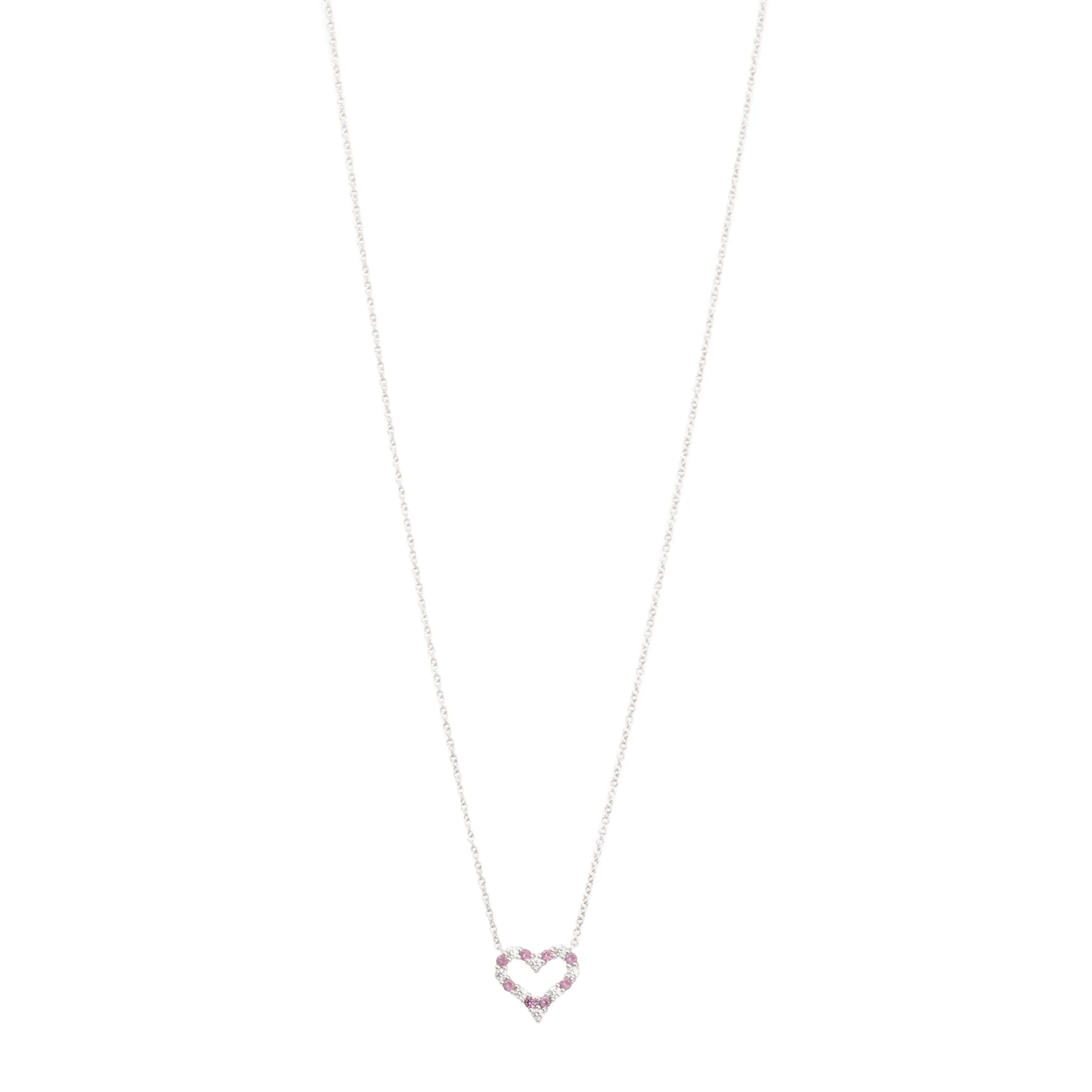 Tiffany & Co. Platinum Diamond & Pink Sapphire Mini Heart Pendant Necklace w/ Box - Image 6