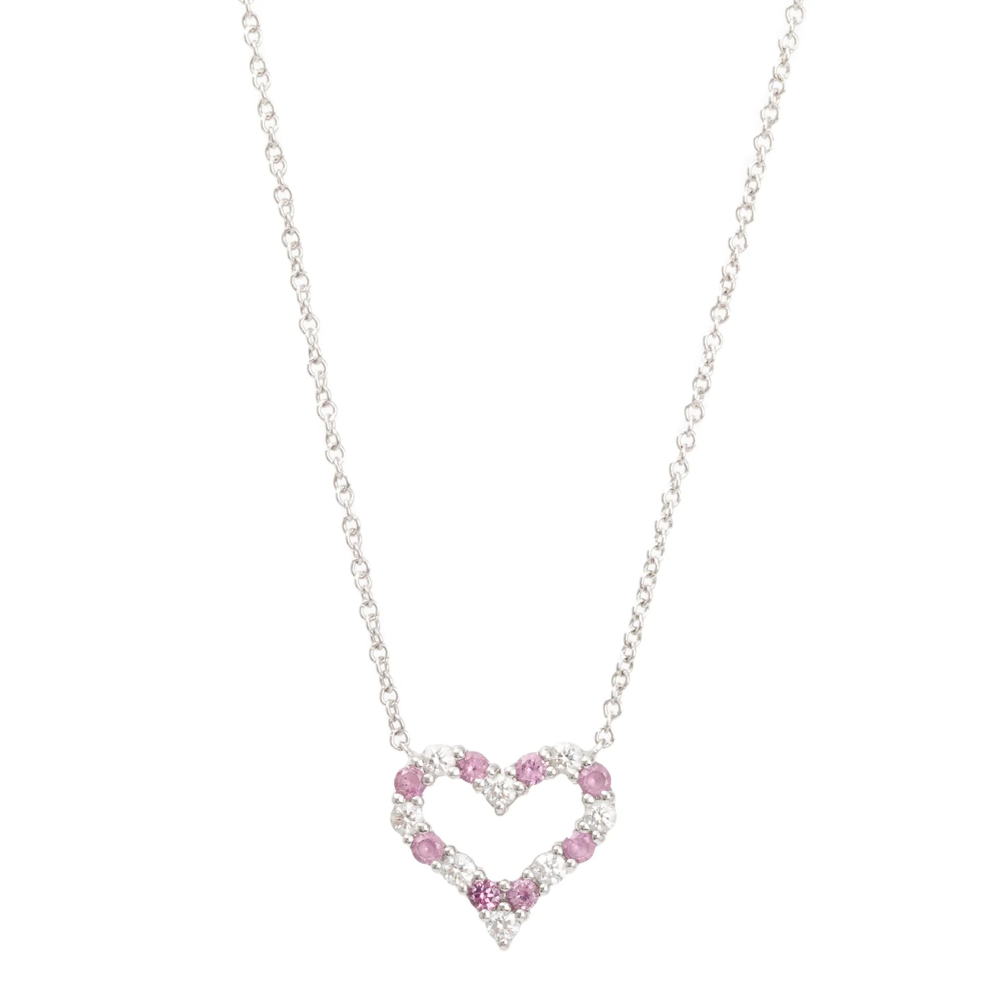 Tiffany & Co. Platinum Diamond & Pink Sapphire Mini Heart Pendant Necklace w/ Box - Image 7