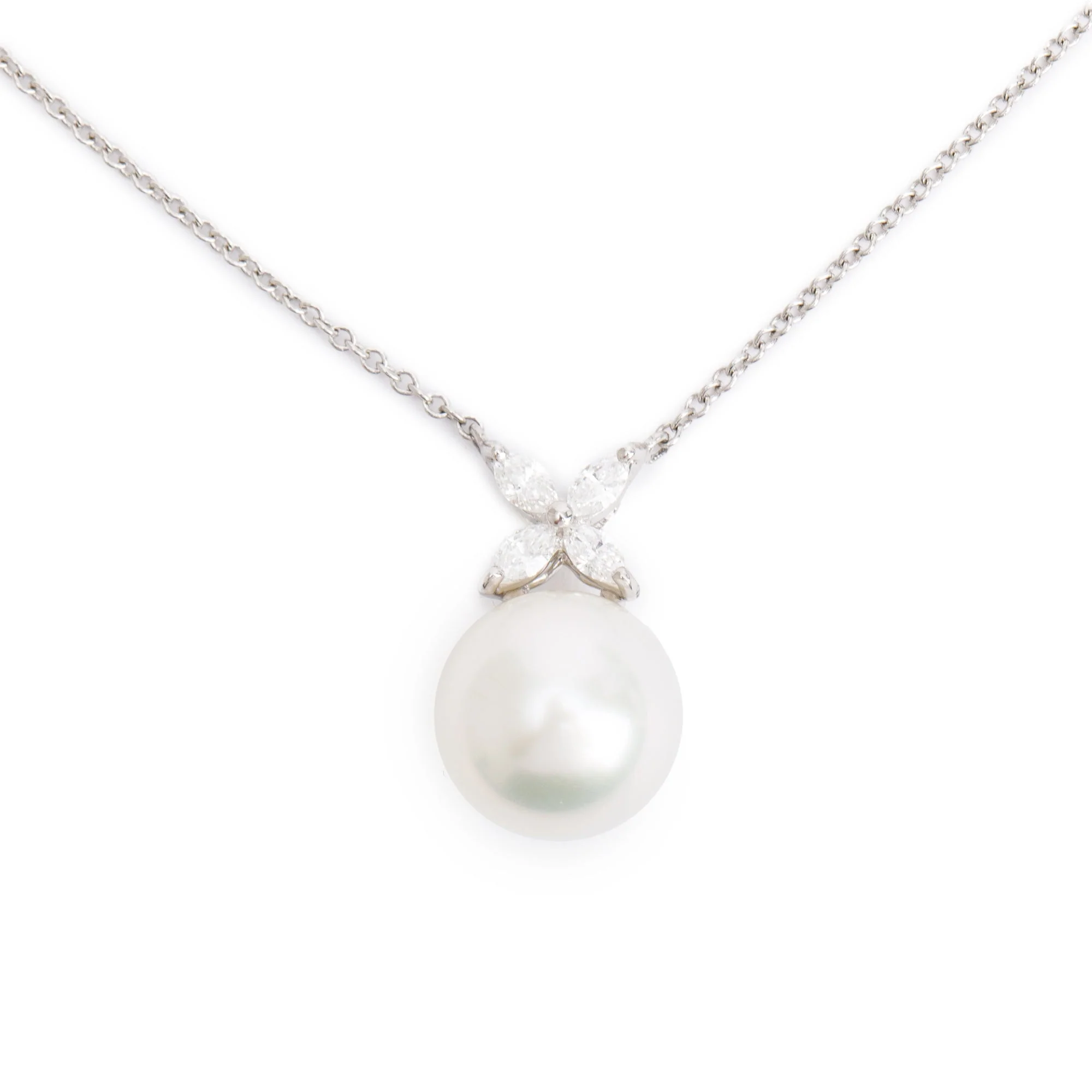 Tiffany & Co. Platinum Victoria South Sea Pearl & Diamond Pendant Necklace - Image 4