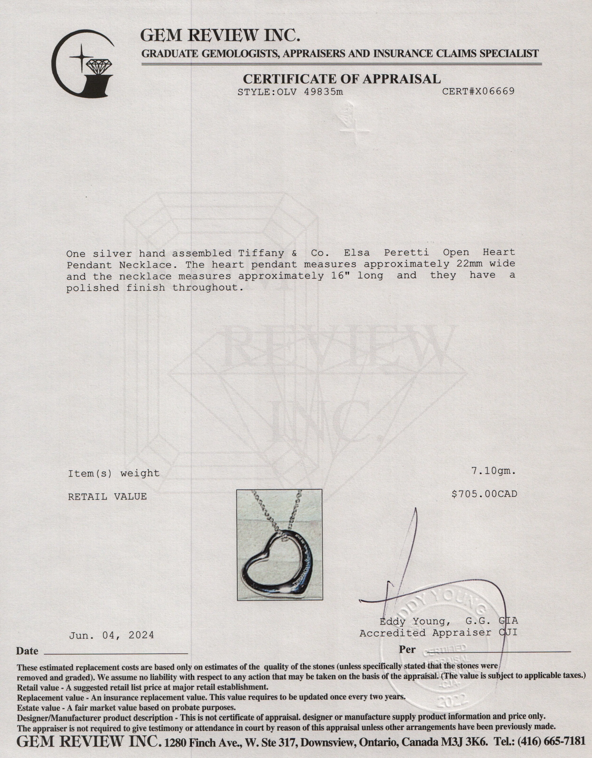 Tiffany & Co. Sterling Silver Elsa Peretti Open Heart Pendant Necklace, 22 MM - Image 6