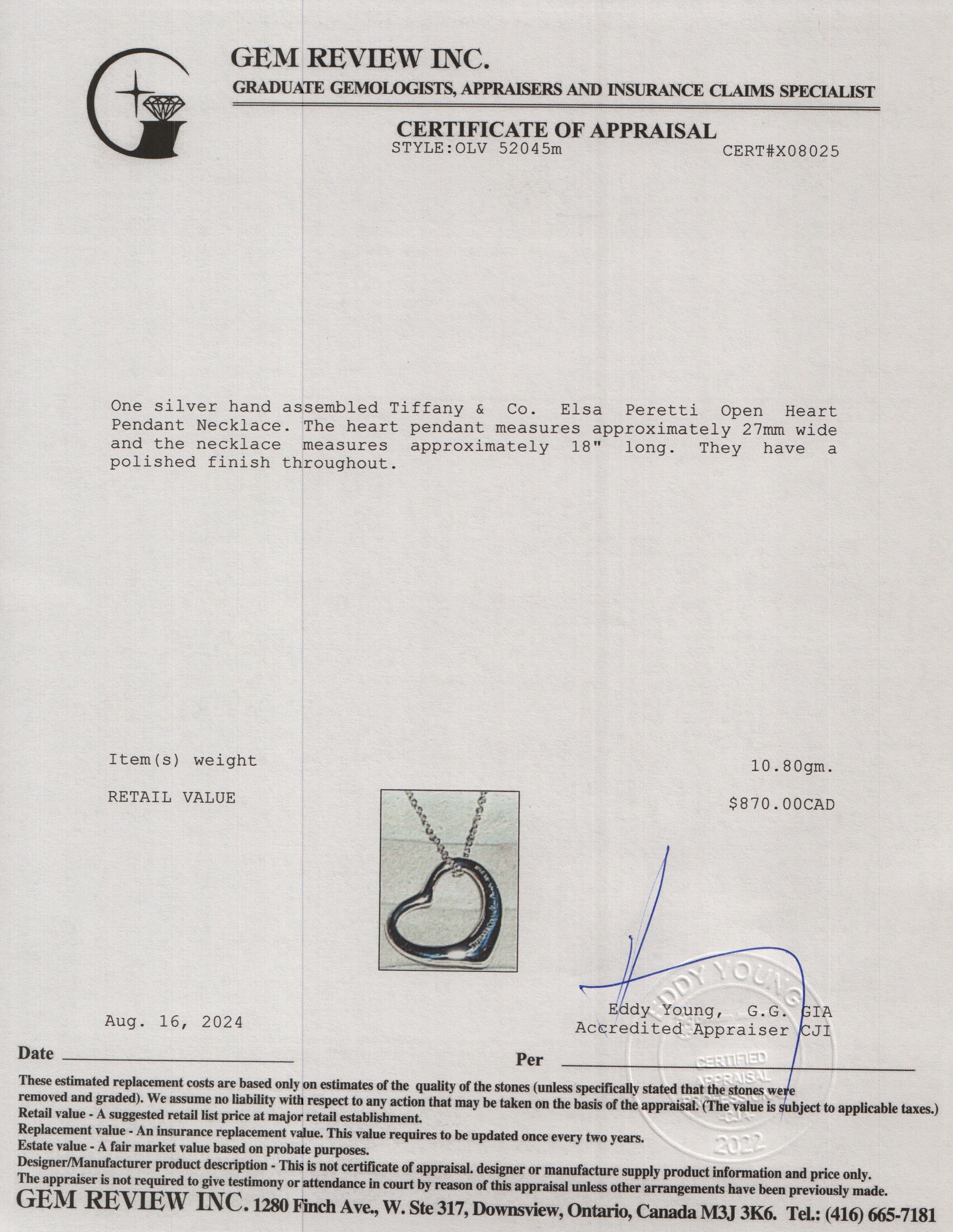 Tiffany & Co. Sterling Silver Elsa Peretti Open Heart Pendant Necklace, 27 MM - Image 6