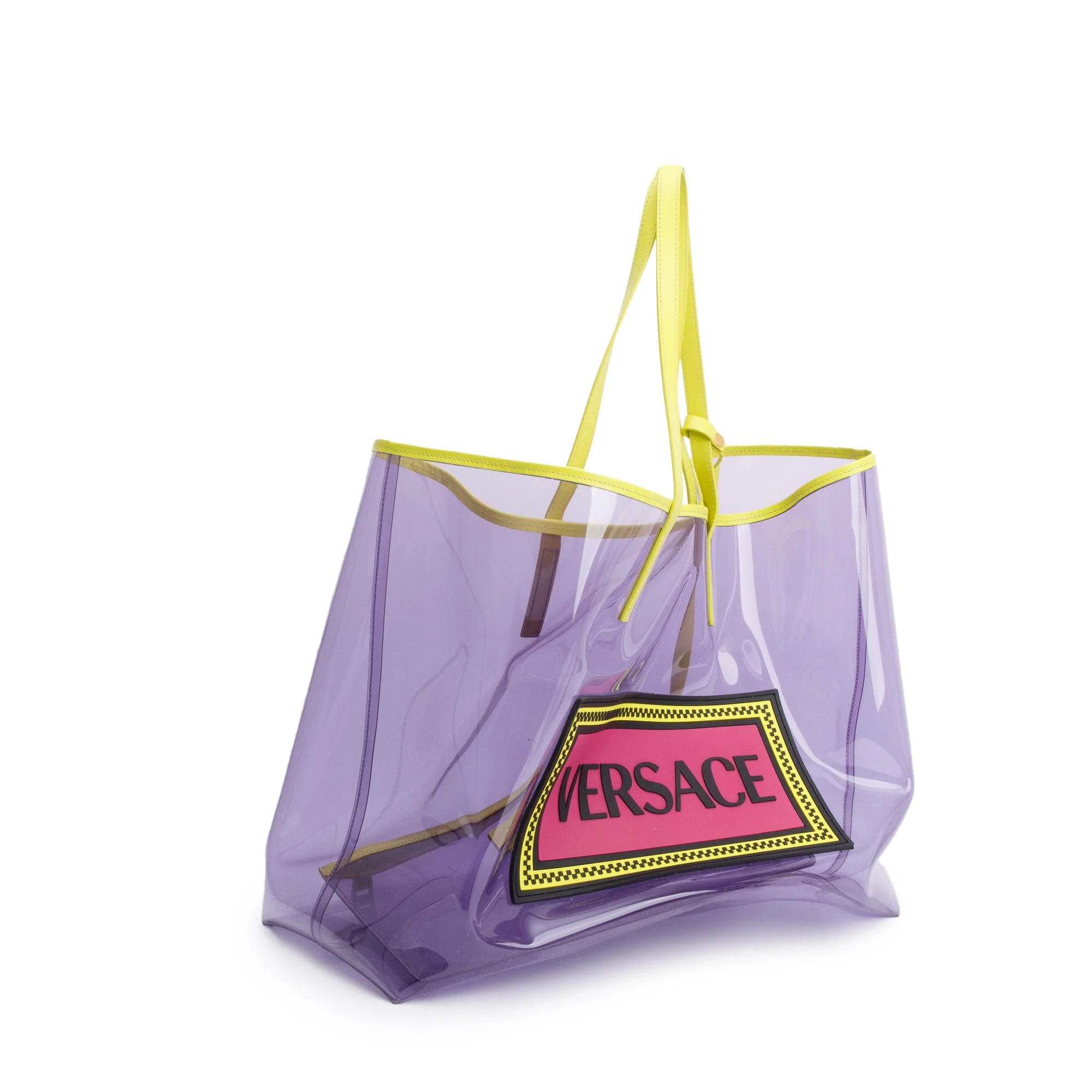 Versace Purple Vinyl Green Calfskin Logo Tote Bag w/ Pouch - Image 4