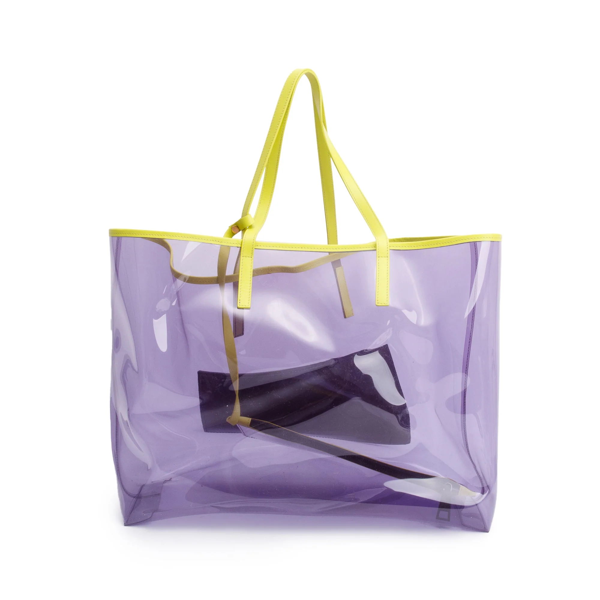 Versace Purple Vinyl Green Calfskin Logo Tote Bag w/ Pouch - Image 5